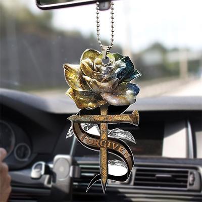 Cross Wing God Faith Rose Rosy Butterfly Christian Memorial Jesus Car Rear View Mirror Accessories Christmas Tree Ornament Decoration Hanging Charm Interior Rearview Pendant Decor Gift