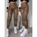 Women's Cargo Pants Maillard Slim Trousers Full Length PU Micro-elastic High Waist Fashion Streetwear Street Daily Black Red S M Fall Winter