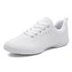 Women's Dance Sneakers Cheer Shoes Training Practice Cheerleading Mesh Sneaker Flat Heel Round Toe Lace-up Adults' Children's White