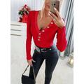 Blouse Women's Black Red Plain Patchwork Casual Neutral Fashion V Neck Slim S