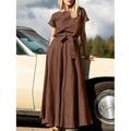 Femmes Robe Longue Maxi Robe Robes inspirées du lin Robe Décontractée Robe d'été Robe unie Streetwear Robe Maxi Basique Vacances Rue Fête Coupe Ample Manche Courte Col ras du cou Kaki Bleu de minuit