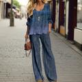 Set da Donna 2 Pezzi Pantaloni Pantaloni Moda Pantaloni a Gamba Larga Manica Lunga Collo Rotondo Stampa Grafica Casual Quotidiana Rosso Blu Primavera e Autunno Vestibilità Regolare