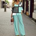 Completo da donna 2 Pezzi Sportivo Giornaliero T Shirt Pantaloni Set Pantaloni a Gamba Larga Maniche Lunghe Collo a V Stampa a Blocchi di Colore all'Aperto Casual Rosa Blu Verde Primavera Autunno