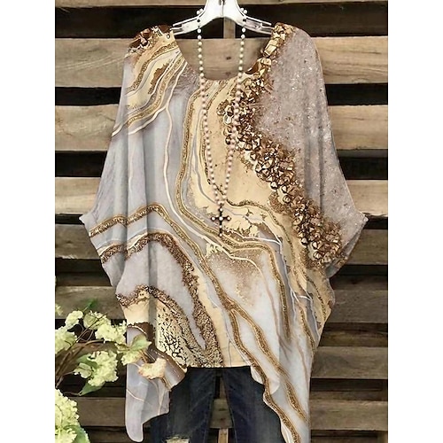 Blusa Plus Size Donna Chiffon Base Casual Stampa Maniche Dolman Collo A Giro Vacanze Quotidiane Giallo Primavera Autunno