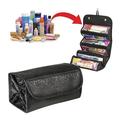 borsa cosmetica avvolgibile, borsa da toilette avvolgibile da viaggio appesa borsa cosmetica pieghevole borsa da toeletta - nera, misura libera