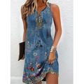 Abito mini donna Abito petti Abito T-shirt Abito tee Abito estivo Abito della moda moderno boho da esterno vacanza casual taglia regolare floreale senza maniche scollo a V blu estate primavera