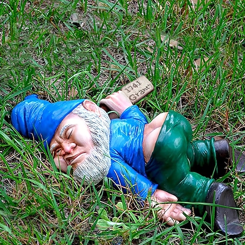 1pc statua di gnomo da giardino ubriaco, artigianato di gnomo da giardino in resina da 5,91 pollici, decorazione del giardino, decorazione creativa della statua del giardino, ornamento di gnomo da