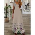 abito lungo maxi da donna abito casual abito estivo abito stampato moda streetwear all'aperto vacanza quotidiano stampa manica corta scollo a V abito vestibilità regolare nero bianco rosa estate primavera s m l xl xxl