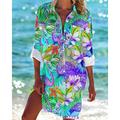camicia da donna camicetta moda hawaiana floreale bottoni stampa manica lunga normale top colletto camicia casual vacanza spiaggia blu verde primaveraamp; autunno