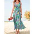 Per donna Vestito maxi Abito casual Abito senza maniche Abito estivo Floreale Boemia Streetwear Esterno Da mare Per uscire Stampa Senza maniche A V Vestito Morbido Rosso Blu Viola Estate Primavera S