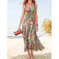Per donna Vestito maxi Abito casual Abito senza maniche Abito estivo Floreale Boemia Streetwear Esterno Da mare Per uscire Stampa Senza maniche A V Vestito Morbido Rosso Blu Viola Estate Primavera S