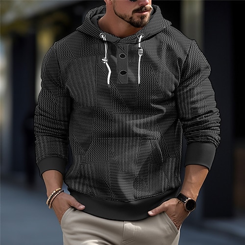 Per uomo Felpa con cappuccio Felpa con cappuccio abbottonata Nero Bianco Grigio Con cappuccio Liscio Jacquard Tasche Sportivo Giornaliero Per eventi Strutturato Streetwear Fantastico Informale