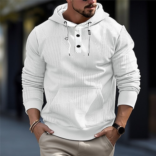 Per uomo Felpa con cappuccio Felpa con cappuccio abbottonata Nero Bianco Grigio Con cappuccio Liscio Jacquard Tasche Sportivo Giornaliero Per eventi Strutturato Streetwear Fantastico Informale