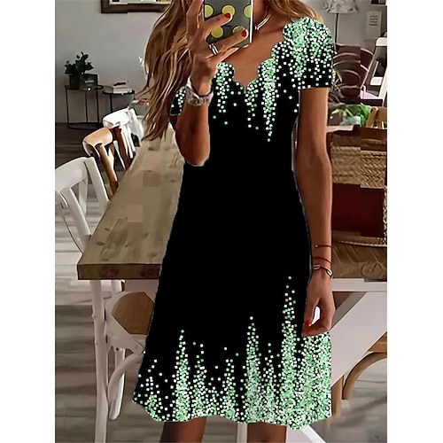 Abito mini da donna Vestito casual Vestito petite Abito estivo Vestito a sacco Vacanza Moda Base Outdoor Vacanza Quotidiana Regolare Taglia Ombre Stampa Manica corta Cuore Rosa Blu Verde Estate