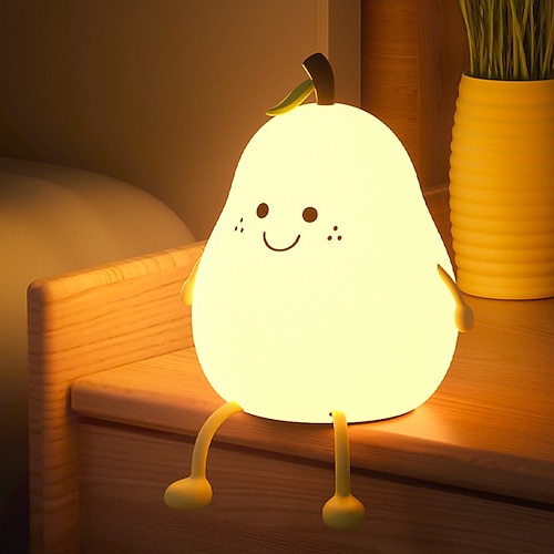 carino dormire luce di notte del silicone regalo camera da letto dormire comodino rubinetto luce led a forma di pera luce di notte 5v usb ricaricabile dimmerabile tocco silicone rgb lampada da tavolo