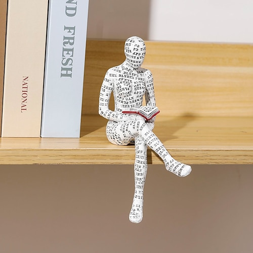 statua moderna di donna che legge, statuetta di donna che legge, statua in resina stile pensatore, sculture astratte, statuette per arredamento casa, moderno scaffale da ufficio, scrivania