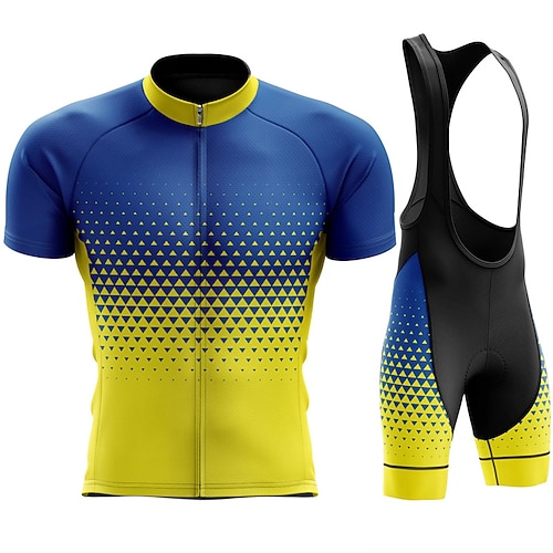 Per uomo Maglia con salopette corta da ciclismo Manica corta Ciclismo da montagna Cicismo su strada Bianco Giallo Blu Puois Bicicletta Completo tuta Pad 3D Traspirante Asciugatura rapida Tasca
