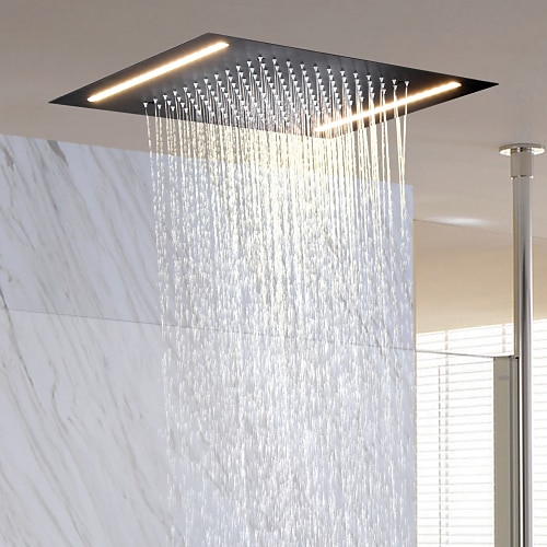 rubinetto doccia, 500 360 rubinetto bagno nero opaco doccia a pioggia completa di soffione doccia a led in acciaio inossidabile montato a soffitto ti-pvd caratteristica - design / sistema soffione