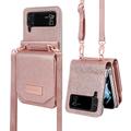 telefono Custodia Per Samsung Galaxy Z Flip 6 Z Flip 5 Z Flip 4 Z Flip 3 Borsa a Mano Custodia Portafoglio Flip Con Tracolla Removibile Con Portacarte Tinta unita PC Pelle PU
