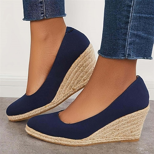 Scarpe con zeppa in tela nera da donna – scarpe espadrillas con plateau e suola in iuta intrecciata per outfit casual estivi, vacanze al mare e abbigliamento quotidiano