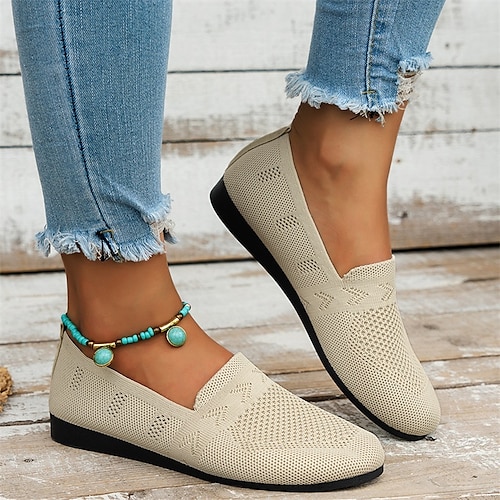 mocassini da donna in maglia blu navy – scarpe basse casual traspiranti e slip-on per il comfort e l'uso quotidiano