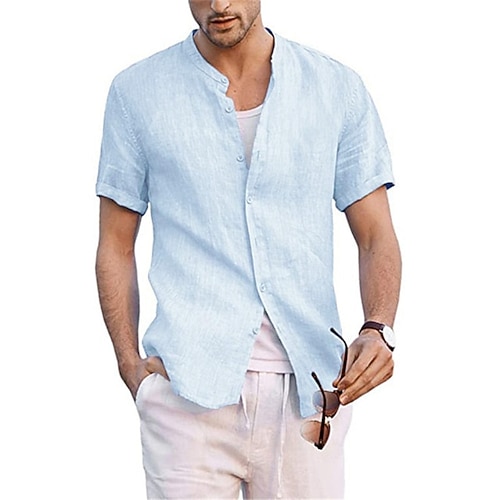 Per uomo Camicia Camicia di lino Camicia con colletto cinese Camicia con colletto alla coreana Camicia Estiva Camicia da Spiaggia Semplice Casuale Quotidiano Blu Bianco Grigio Manica Corta Colletto