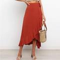 Per donna Gonna Gonna a portafoglio Di tendenza Informale Medio Vita alta Gonne Tinta unita Con balze Casual / quotidiano Fine settimana Nero Rosa Rosso Blu Estate Chiffon