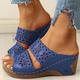 sandali con zeppa neri da donna con motivo floreale ritagliato – comode scarpe estive slip-on con dettagli cuciti