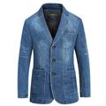 per uomo blazer giacca di jeans giacca di jeans giacca sportiva cappotto sportivo per uscire collo button down casual quotidiano giacca capispalla tinta unita azzurro blu navy / cotone / cotone