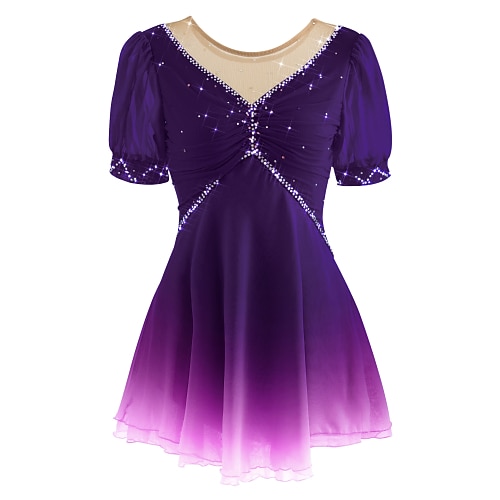 Vestito da pattinaggio artistico Per donna Pattinaggio sul ghiaccio Vestiti Rosa baby Viola Bianco / Bianco Retato Elastene Attività ricreative Da allenamento Competizione Vestiti da pattinaggio sul