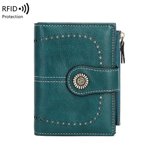 Portafoglio da donna in similpelle con blocco RFID – pochette vintage bifold di grande capacità con tasca portamonete con cerniera per l'uso quotidiano e in viaggio