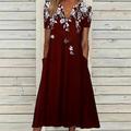 Abito Midi Donna Abito Casual Blu Navy Manica Mezza Stampa Floreale Tasca Estate Primavera Autunno V Collo Vacanza Quotidiana Vacanza 2023 S M L XL XXL 3XL