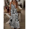 Abito Maxi da Donna Abito Casual Abito da Sole Abito A Line Streetwear Maxi Flowy Vacanza Street Casual Vestibilità Normale Leopardo Geometrico Color Block Senza Maniche Spalline Nero Bianco Grigio