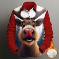 natale uomo natale animali stampati camicie casual abbigliamento quotidiano vacanza uscite autunnoamp;camicia invernale a maniche lunghe rosso scuro, rosso, blu reale s, m, l