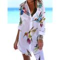 abito chemisier da donna copricostume abito da spiaggia abbigliamento da spiaggia mini abito stampa tascabile moda casual floreale couverture manica a 3/4 vestibilità ampia esterno quotidiano bianco