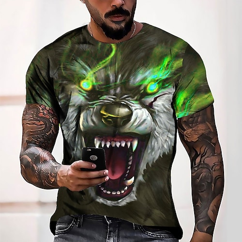 Per uomo Unisex Lupo Stampe Grafiche Maglietta Manica Corta maglietta Stampa 3D Girocollo Camicia Sport Designer Casual All'aperto Streetwear Quotidiano Verde chiaro Blu Verde scuro Estate