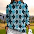 Per donna Felpa pullover Bianco Azzurro chiaro Manica lunga Superiore A quadri Autunno Inverno Abbigliamento da golf da donna Abbigliamento Abiti Abbigliamento