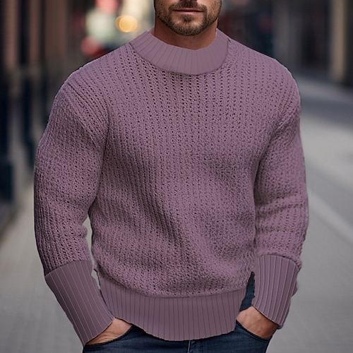 Per uomo Pullover Maglione A coste Uncinetto Maglia Standard Lavorato a maglia Liscio Girocollo Contemporaneo moderno Ufficio Da tutti i giorni Abbigliamento Inverno Nero Rosa S M L