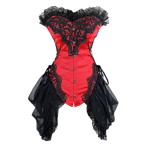corsetto da donna top con pizzo bustier stile vintage gotico rosso nero scollatura a cuore allacciatura sulla schiena taglia regolabile abbigliamento da sera per festival