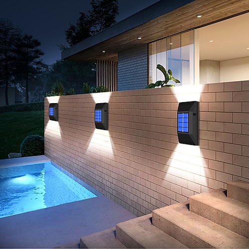 2 pz applique da parete solare decorazione esterna applique da giardino ip65 impermeabile su e giù luminosa decorazione da esterno giardino recinzione luce