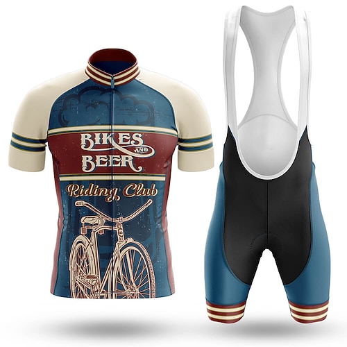 Per uomo Maglia da ciclismo con pantaloncini con bretelle Completo da ciclismo Manica Corta Mountain Bike MTB Ciclismo su strada Estate Primavera Nero Blu Reale Verde Divertente Birra dell'Oktoberfest