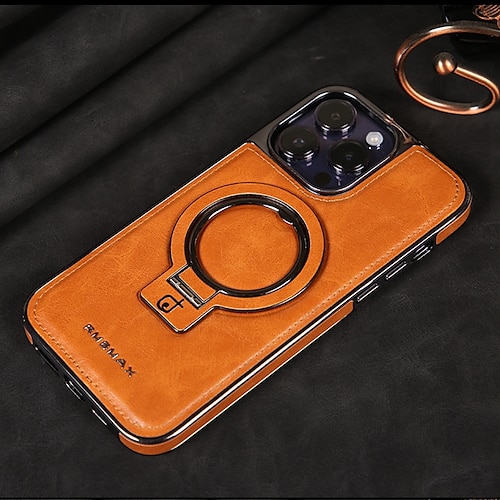 telefono Custodia Per iPhone 16 15 14 Pro Max Plus 13 12 Pro Max Copertura Posteriore Custodia ad adsorbimento magnetico con Supporto Magnetico Protezione Completa Retrò TPU Pelle PU