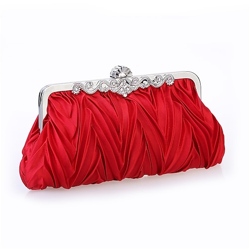 pochette da sera plissettata in raso bianco da donna – elegante borsa a mano con montatura in metallo floreale per matrimoni, cocktail ed eventi formali