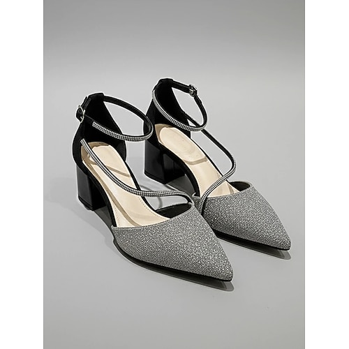 Per donna Scarpe da Sposa Décolleté Scarpe Bling Bling Sandali con Tacco a Blocco Sandali con Tacco Quotidiano Feste Matrimonio Tinta unica Tacchi da Sposa Scarpe da Damigella Strass Tacco grosso