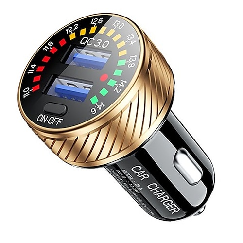 Caricabatteria da auto doppio USB qc 3.0 con display voltmetro, adattatore di alimentazione, presa accendisigari per telefono cellulare