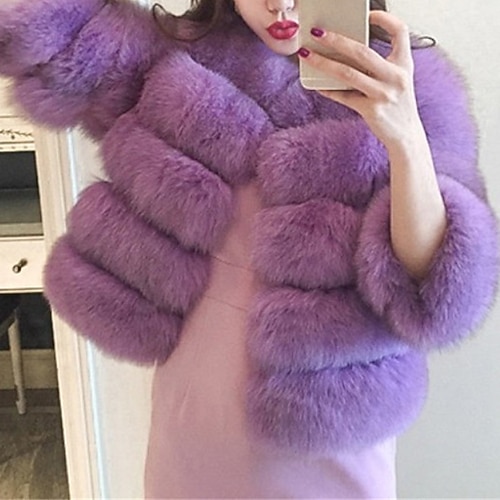 Per donna Pelliccia sintetica Attivo Elegante Comodo Stile di strada Bordo in pelliccia sintetica Esterno Da tutti i giorni Da mare Per uscire Ecopelliccia Corto Cappotto Inverno Autunno Viola Rosa
