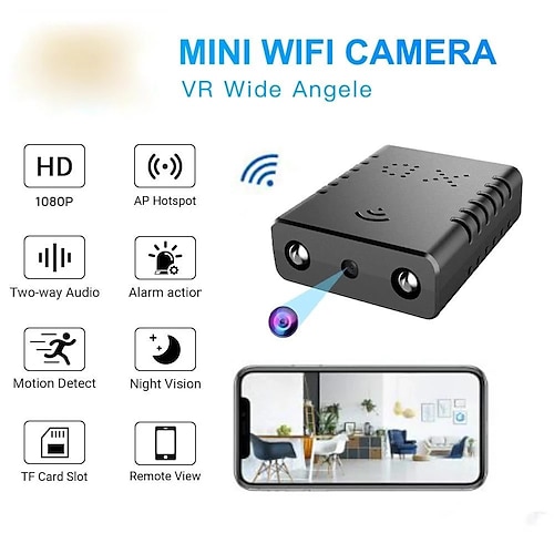 Mini telecamera spia nascosta HD 480p, telecamere di sicurezza Wi-Fi, telecamera per tata wireless con rilevamento del movimento, visione notturna, app per telefono, per videosorveglianza interna di uffici domestici