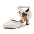 scarpe da ballo da donna con cinturino in cristallo bianco incrostato, suola in morbida pelle scamosciata e punta tonda, eleganti per balli da sala e latino-americani