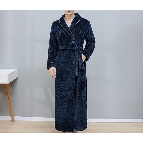 Per uomo Accappatoio Accappatoi Liscio Moda Informale Classico Interni Flanella Comfort Caldo Morbido A V Abitolungo Tasche Inverno Nero Bianco