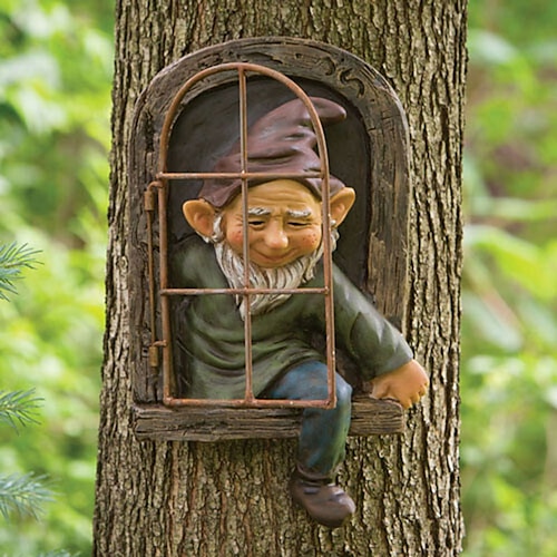 mini giardino artigianato decorazione gnomo lascia la finestra albero stravagante scultura decorazione del giardino gnomo da giardino ornamento esterno